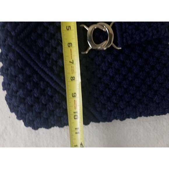 Purse Hobo shoulder Crochet Woven Navy large macramé knotted metal buckle close - Picture 6 of 10